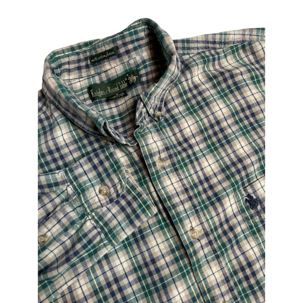 Knights Of Round Table Mens Medium Green Plaid Button Down Long Sleeve